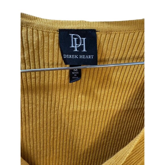 Mustard Yellow Ribbed Knit Long Sleeve V-Neck Bodycon‎ Dress By Derek Heart Size - Picture 7 of 8